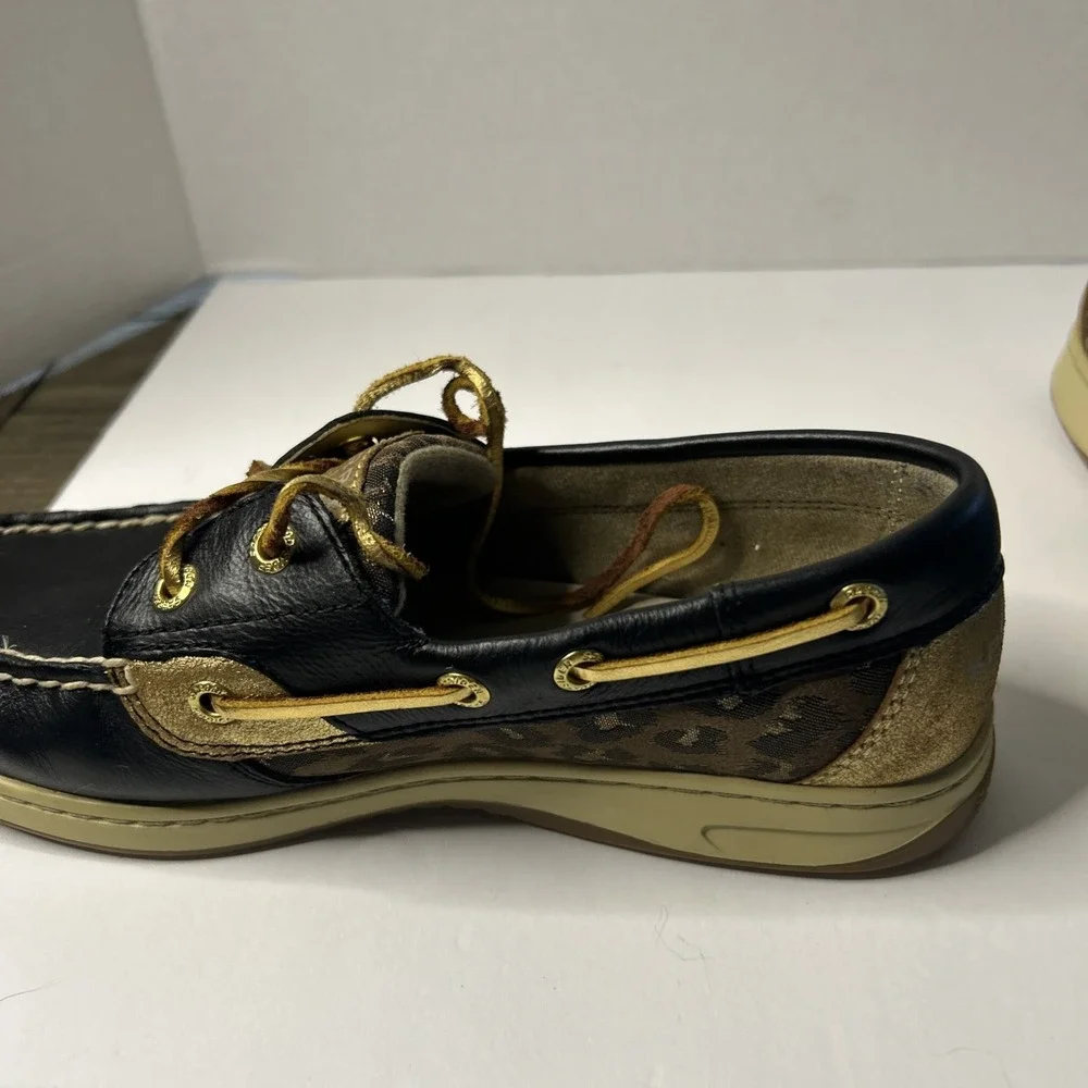 SPERRY TOP-SIDER BOAT SHOES BLACK/GOLD METALLIC SPARKLE WOMEN'S 8 M LEATHER
